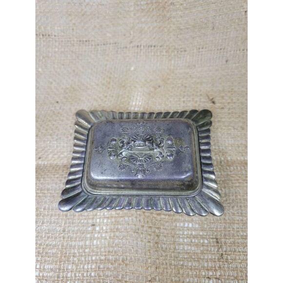 Vintage Trinket Box, Silver Plate & Cobalt Glass, Jewelry Holder, Occupied Japan - Picture 5 of 5